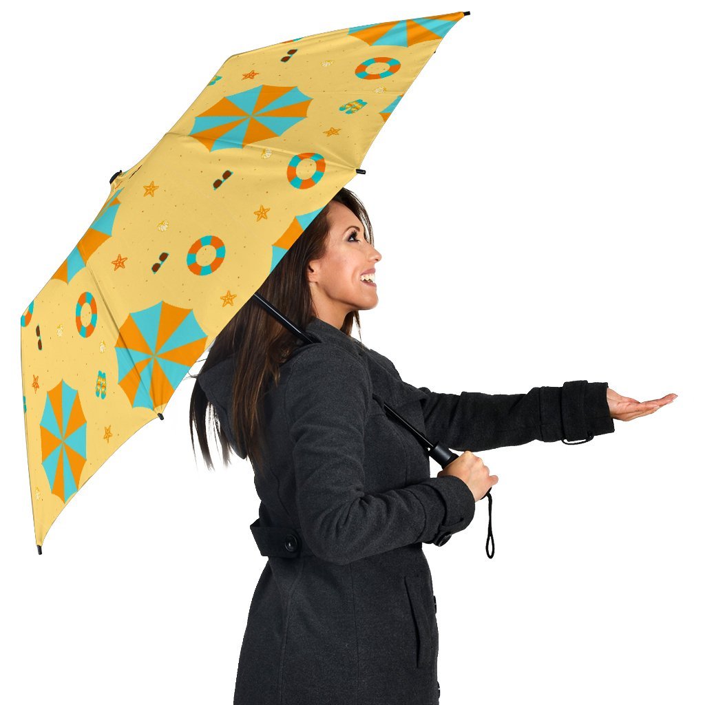 Beach Print Pattern Automatic Foldable Umbrella-grizzshop