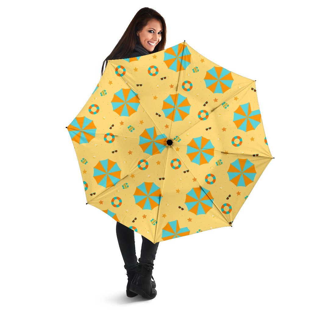 Beach Print Pattern Automatic Foldable Umbrella-grizzshop