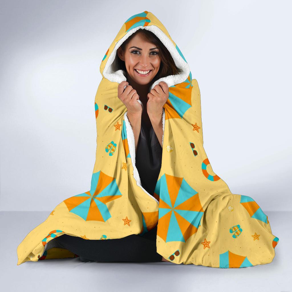 Beach Print Pattern Hooded Blanket-grizzshop