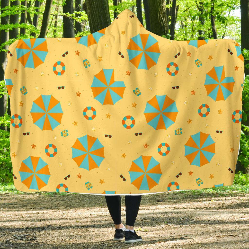 Beach Print Pattern Hooded Blanket-grizzshop