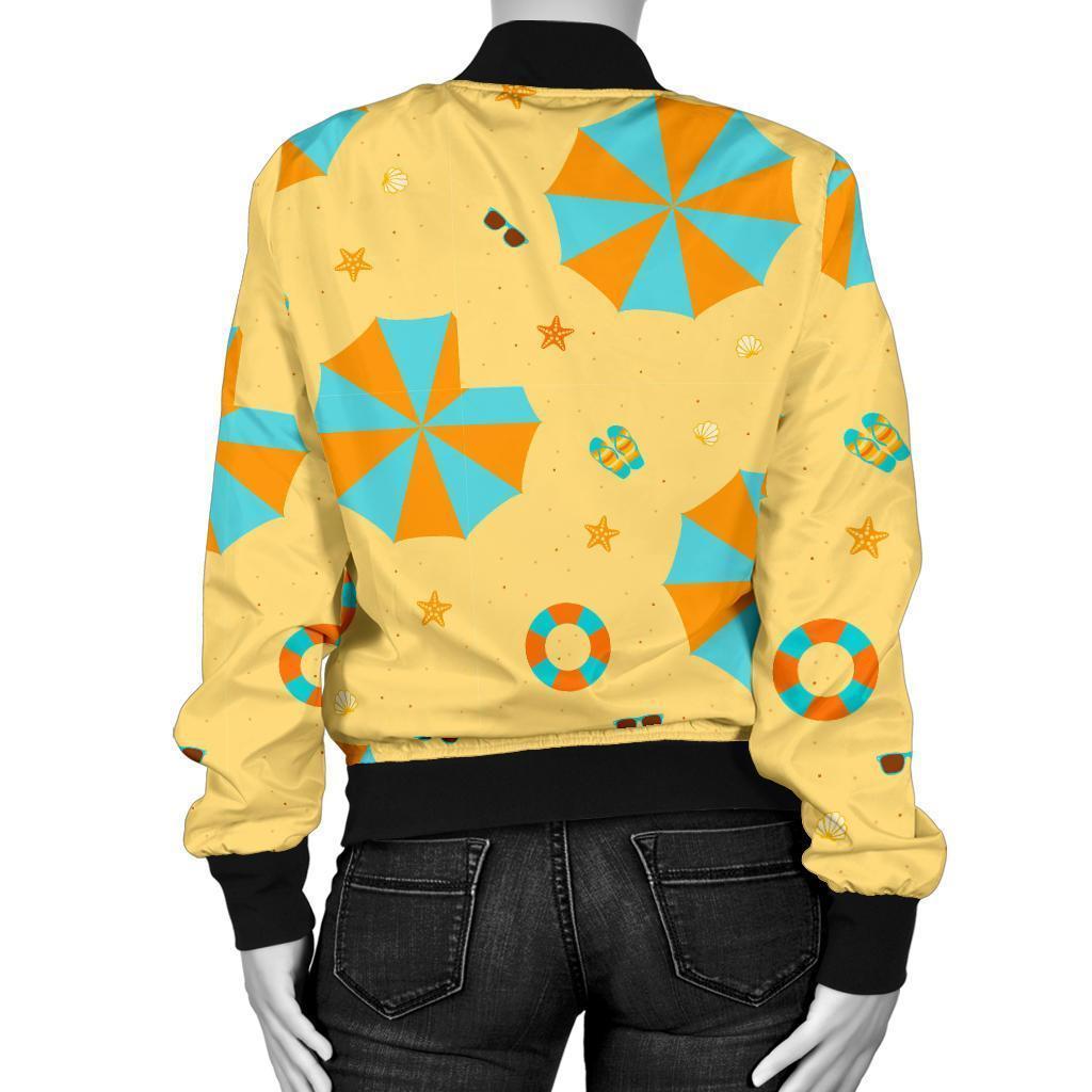 Beach Print Pattern Women Casual Bomber Jacket-grizzshop