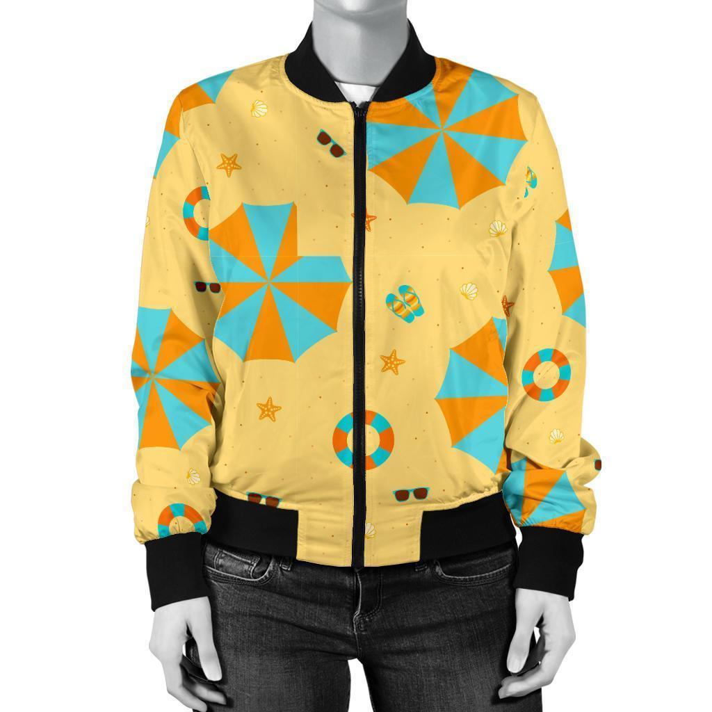 Beach Print Pattern Women Casual Bomber Jacket-grizzshop