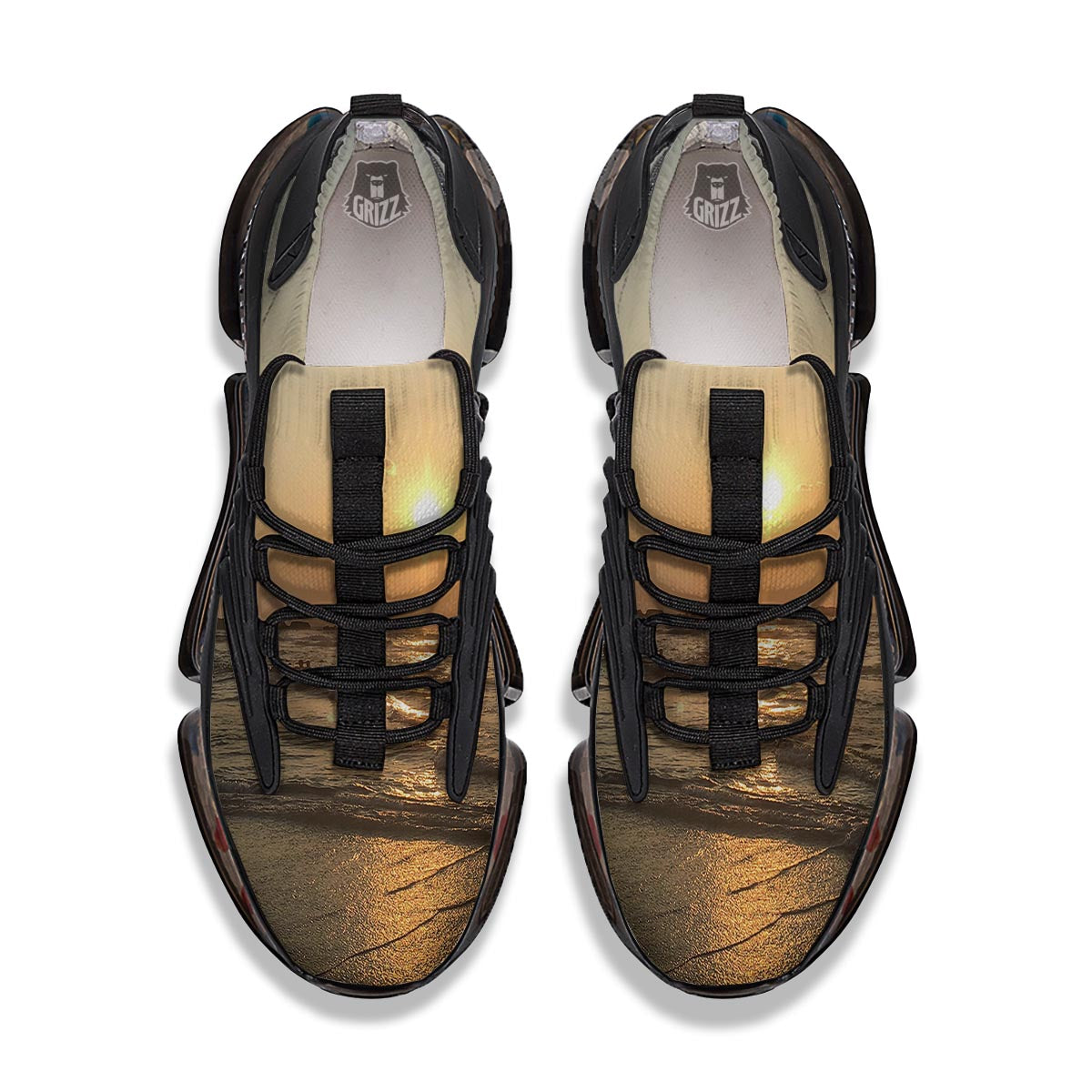 Beach Sunrise Print Black Gym Shoes-grizzshop