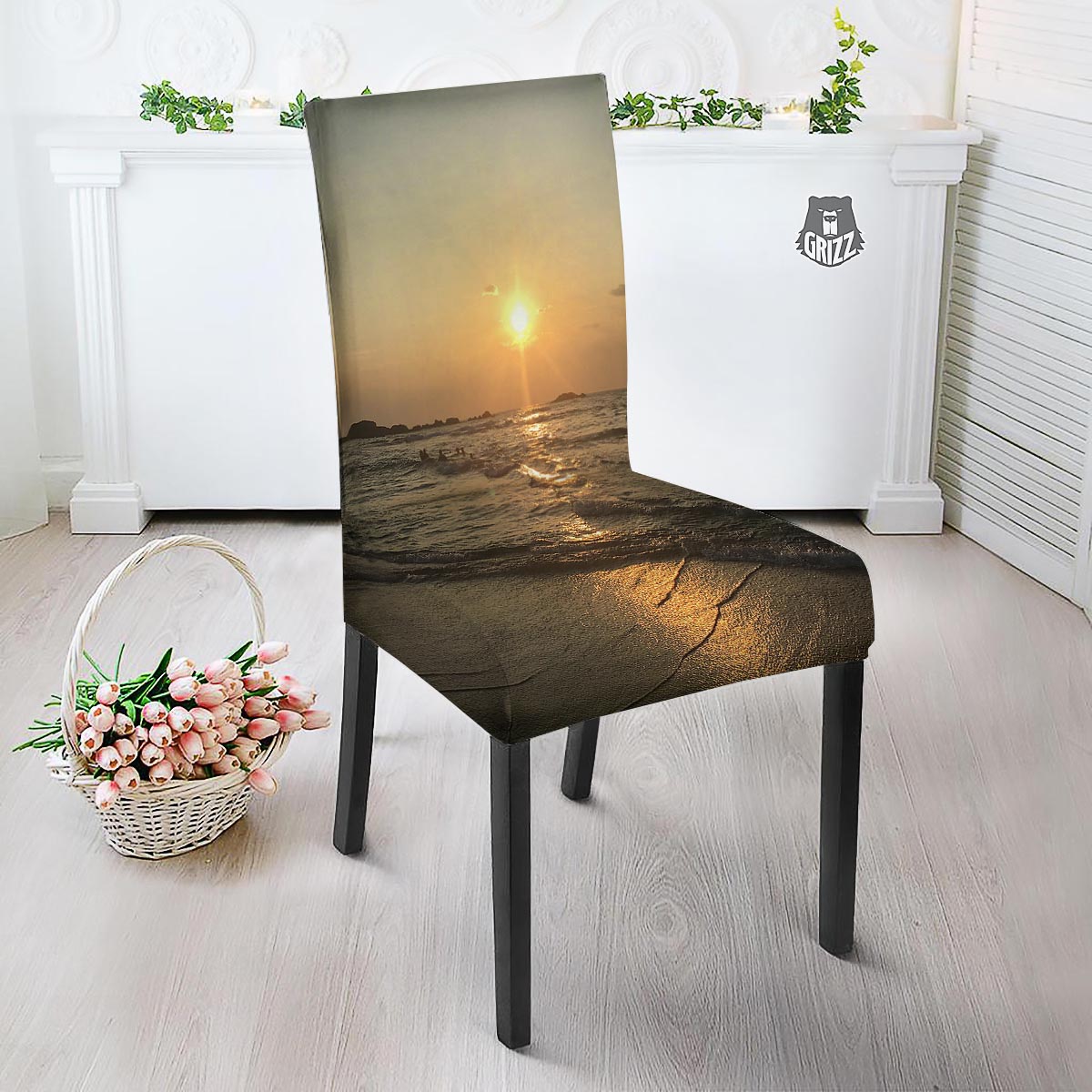 Beach Sunrise Print Dining Chair Slipcover-grizzshop
