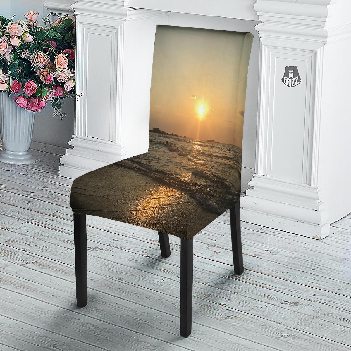 Beach Sunrise Print Dining Chair Slipcover-grizzshop
