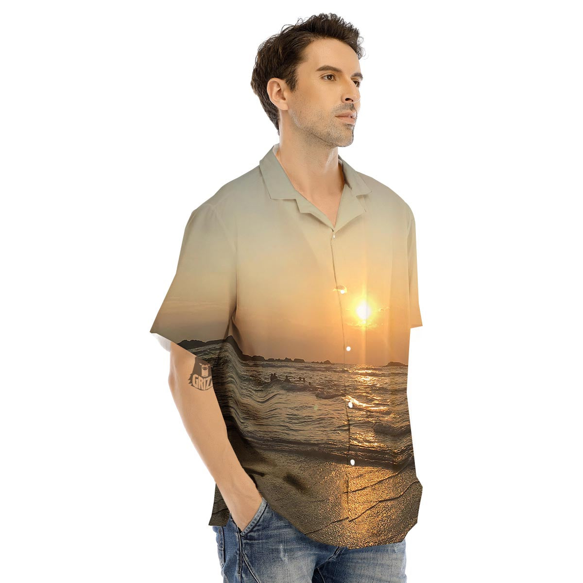 Beach Sunrise Print Men's Hawaiian Shirt-grizzshop