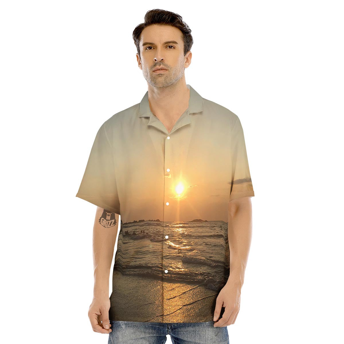 Beach Sunrise Print Men's Hawaiian Shirt-grizzshop
