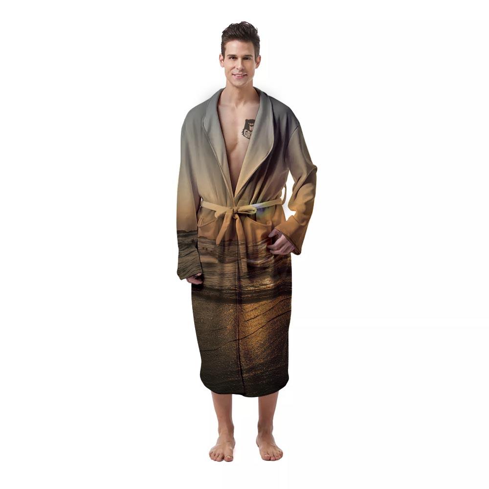 Beach Sunrise Print Men's Robe-grizzshop