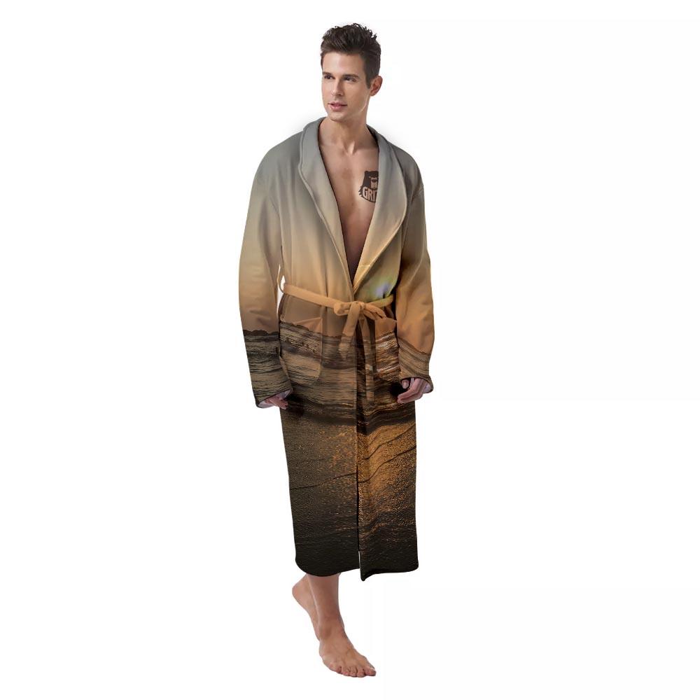 Beach Sunrise Print Men's Robe-grizzshop