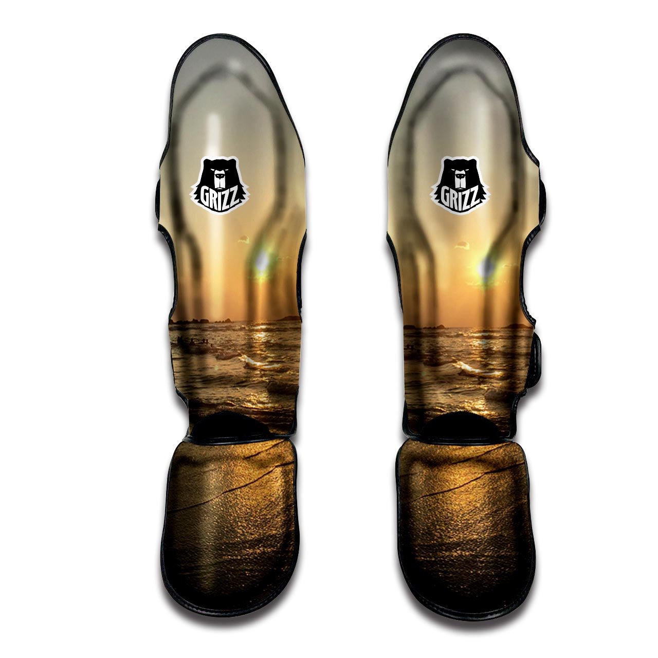 Beach Sunrise Print Muay Thai Shin Guards-grizzshop