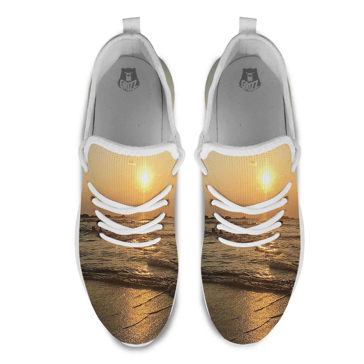 Beach Sunrise Print White Athletic Shoes-grizzshop