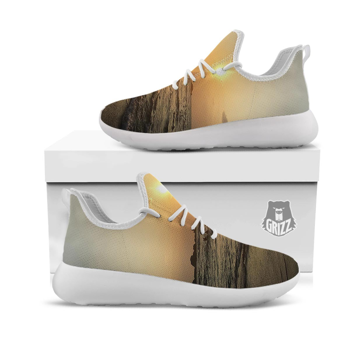 Beach Sunrise Print White Athletic Shoes-grizzshop