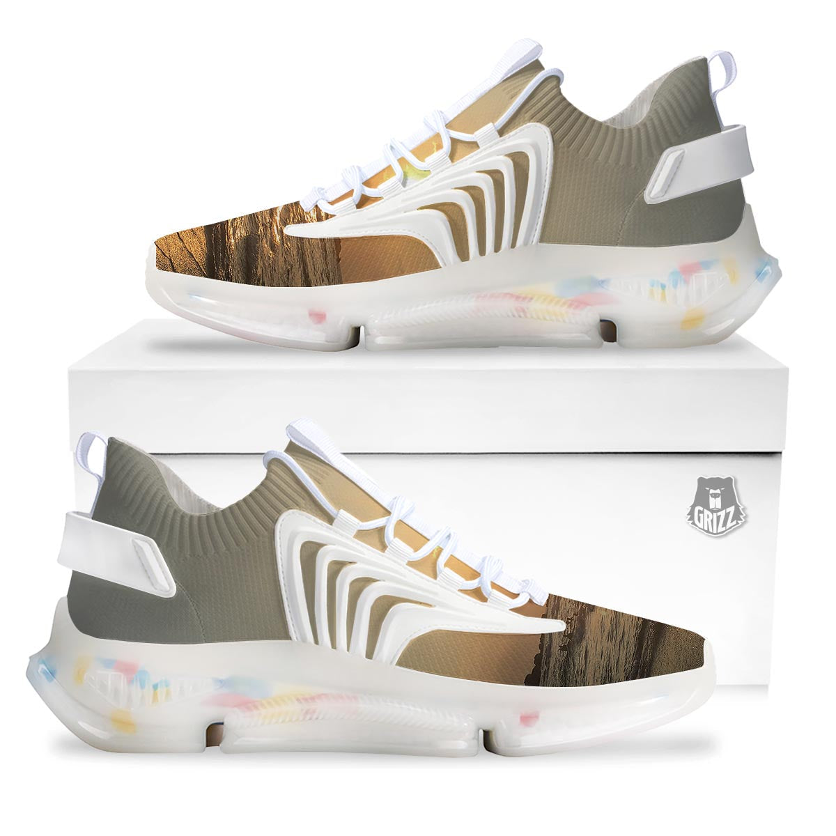 Beach Sunrise Print White Gym Shoes-grizzshop