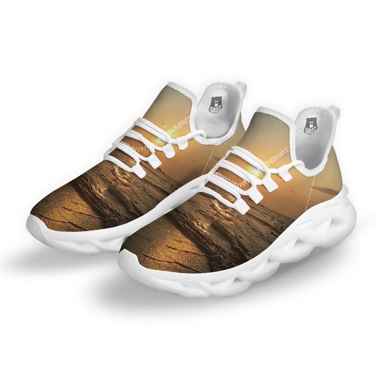 Beach Sunrise Print White Running Shoes-grizzshop