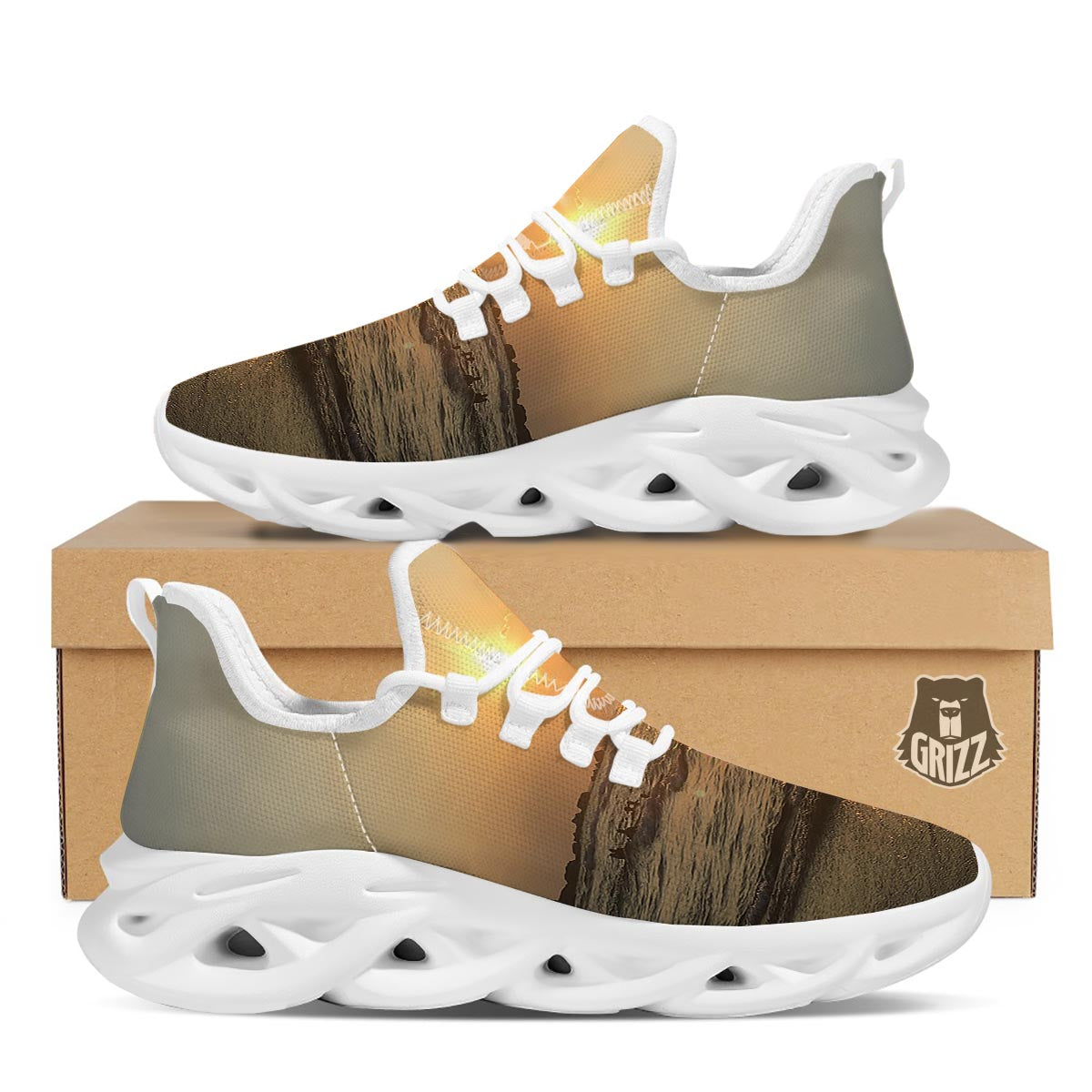 Beach Sunrise Print White Running Shoes-grizzshop