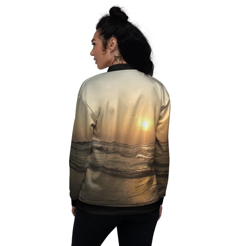 Beach Sunrise Print Women's Bomber Jacket-grizzshop