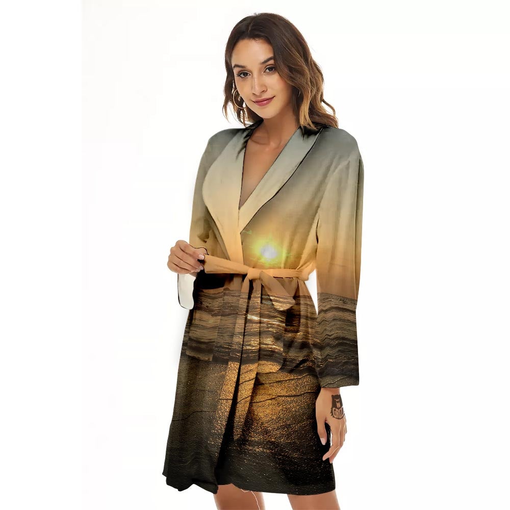 Beach Sunrise Print Women's Robe-grizzshop