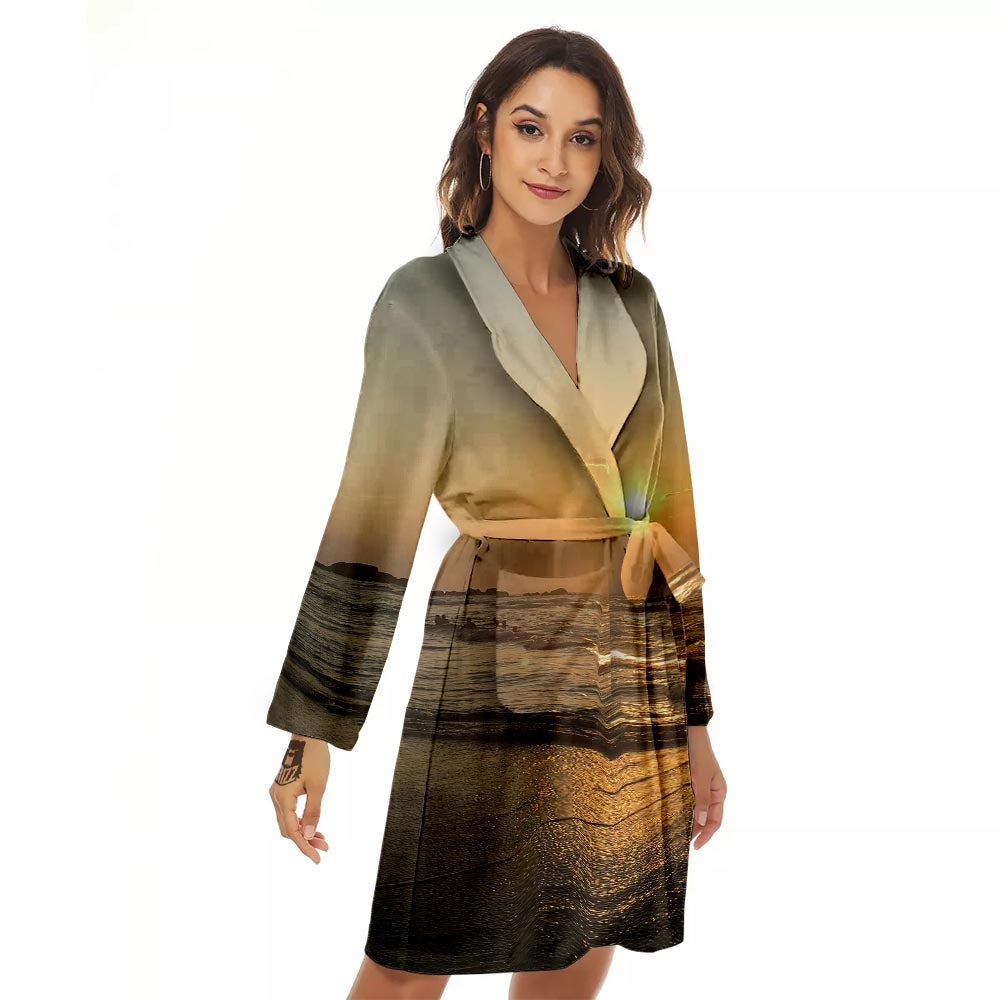 Beach Sunrise Print Women's Robe-grizzshop