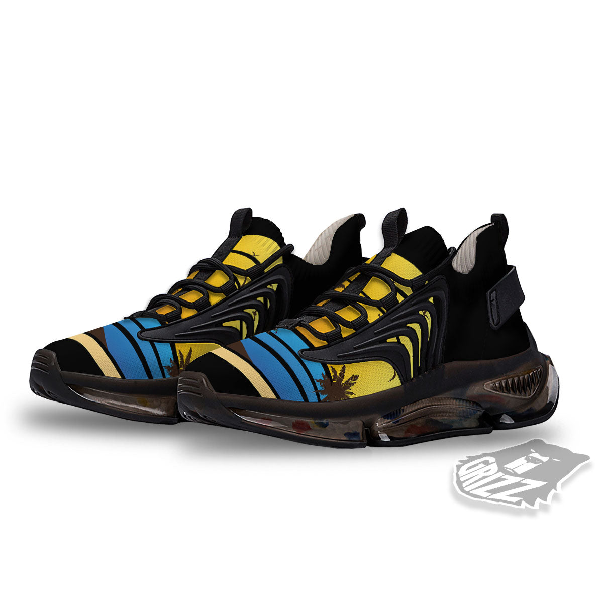 Beach Sunset Palm Tree Print Black Gym Shoes-grizzshop