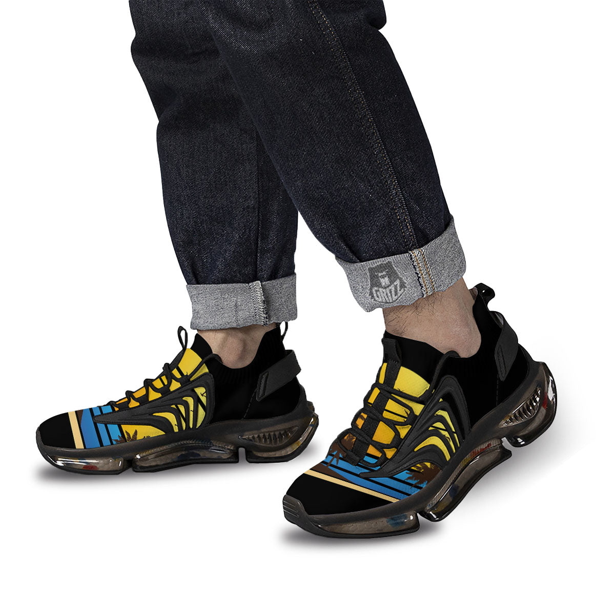 Beach Sunset Palm Tree Print Black Gym Shoes-grizzshop