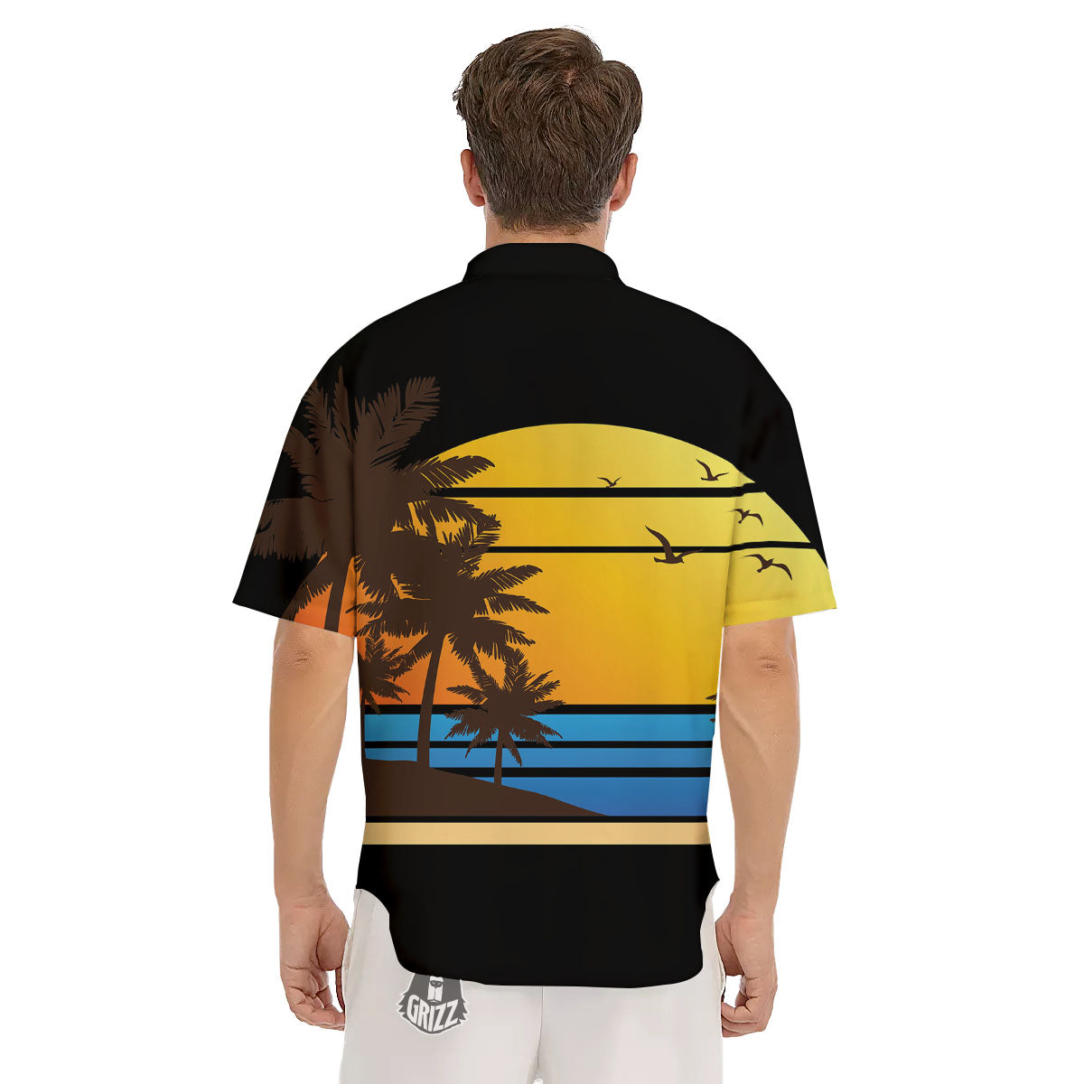 Beach Sunset Palm Tree Print Men's Short Sleeve Shirts-grizzshop