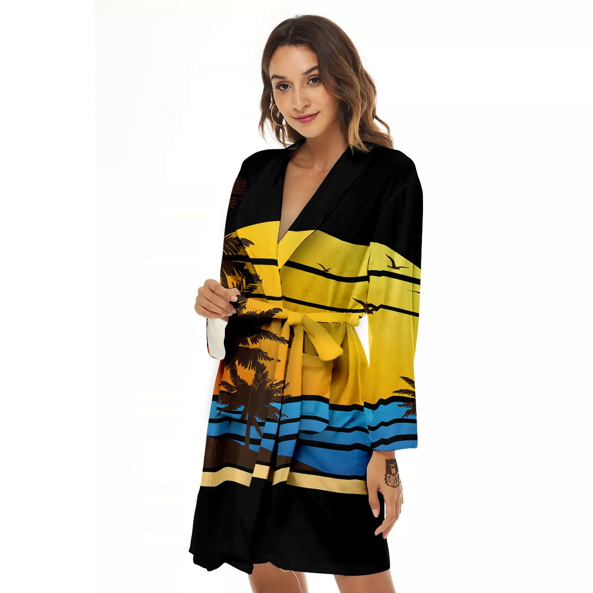 Beach Sunset Palm Tree Print Women's Robe-grizzshop
