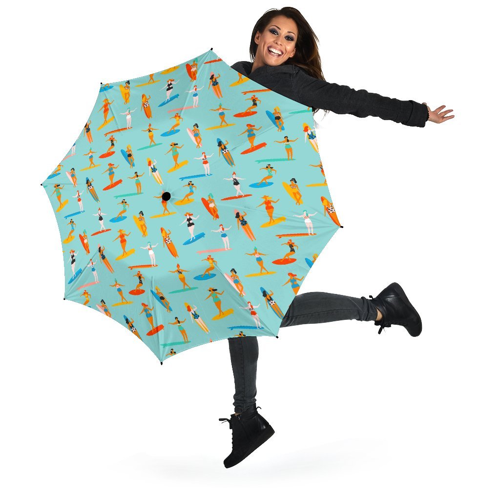 Beach Surfing Pattern Print Automatic Foldable Umbrella-grizzshop