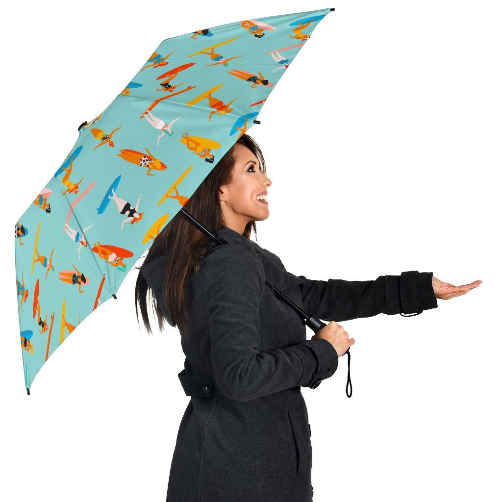 Beach Surfing Pattern Print Automatic Foldable Umbrella-grizzshop