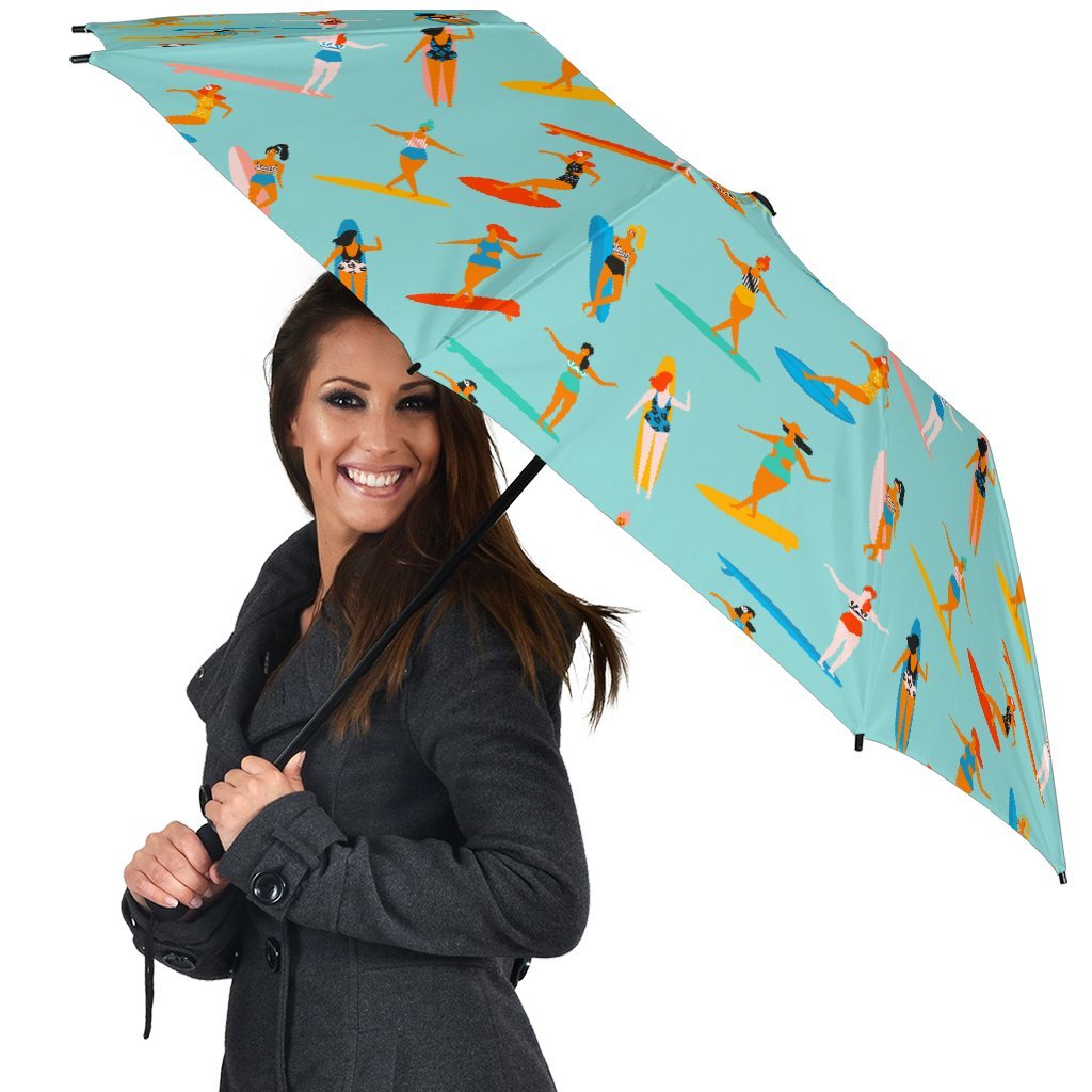 Beach Surfing Pattern Print Automatic Foldable Umbrella-grizzshop