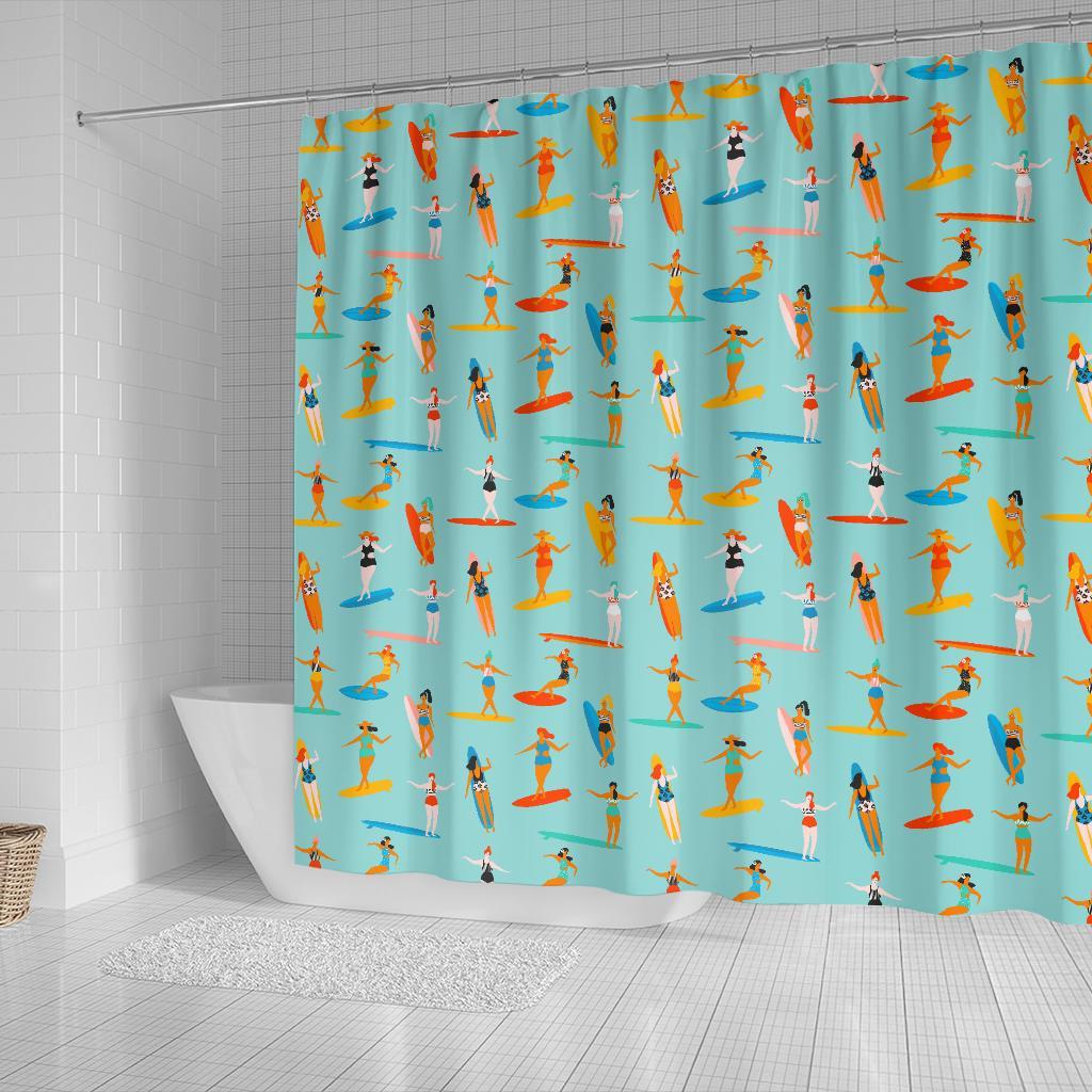 Beach Surfing Pattern Print Bathroom Shower Curtain-grizzshop