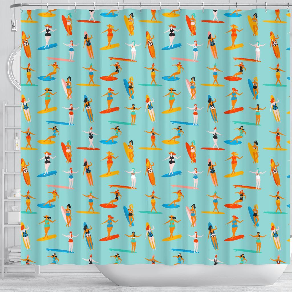 Beach Surfing Pattern Print Bathroom Shower Curtain-grizzshop