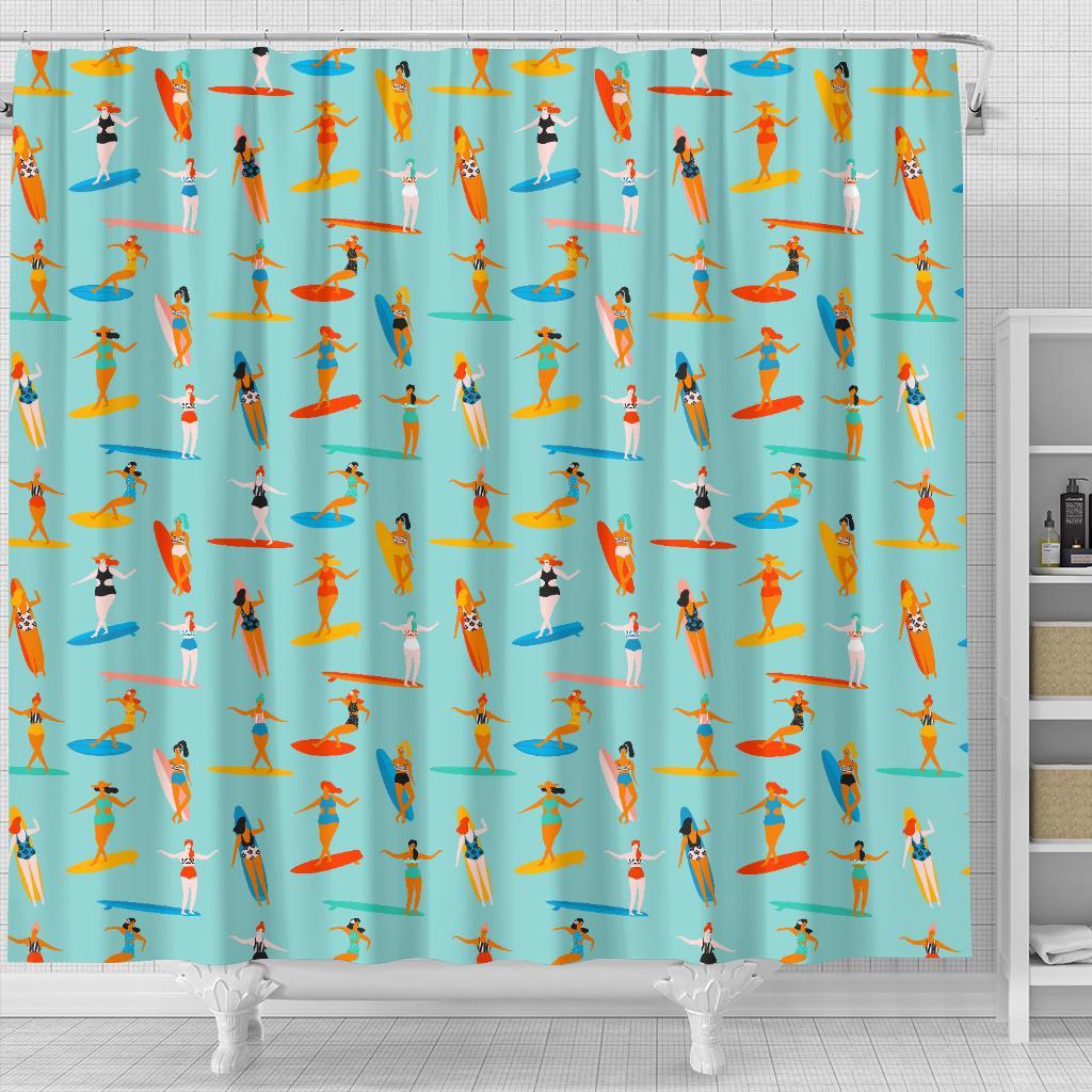 Beach Surfing Pattern Print Bathroom Shower Curtain-grizzshop