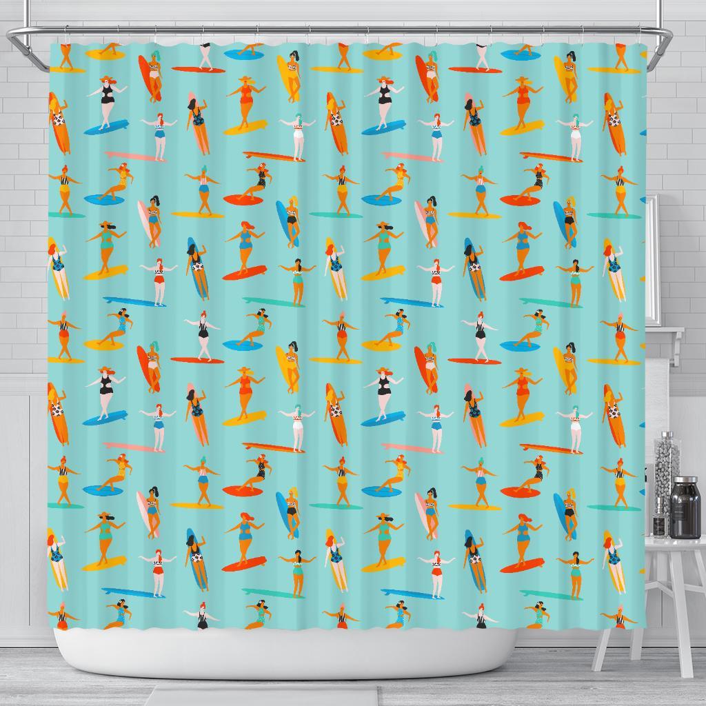 Beach Surfing Pattern Print Bathroom Shower Curtain-grizzshop