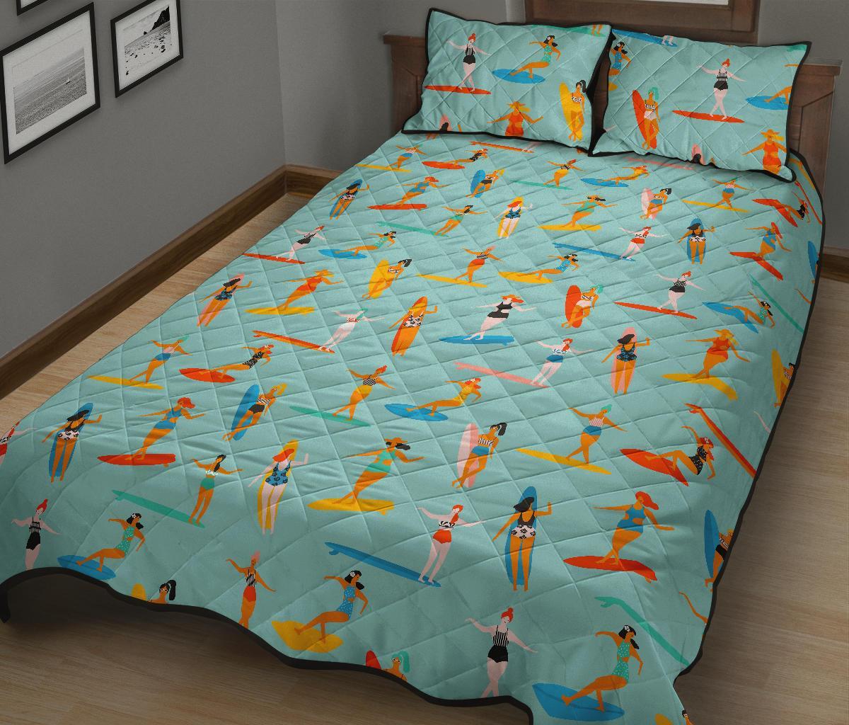 Beach Surfing Pattern Print Bed Set Quilt-grizzshop