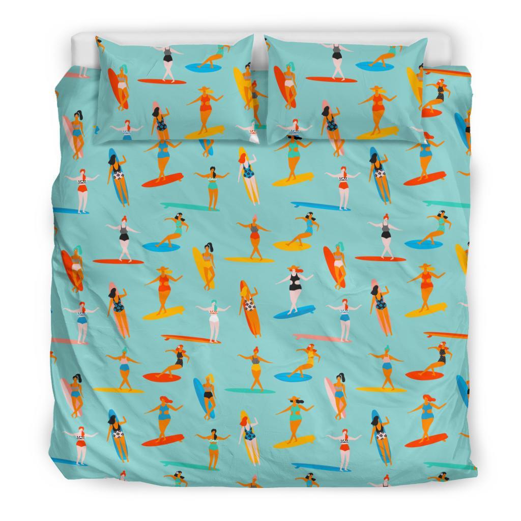 Beach Surfing Pattern Print Duvet Cover Bedding Set-grizzshop