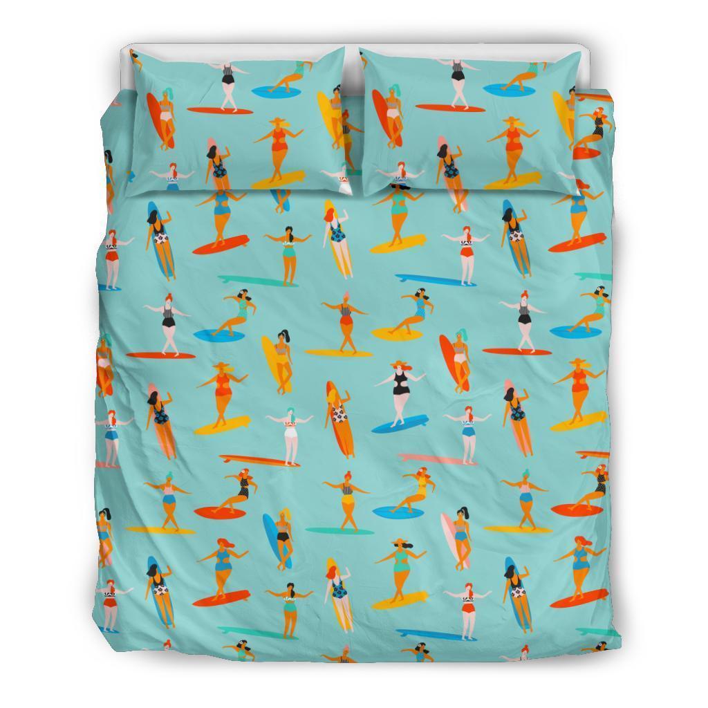 Beach Surfing Pattern Print Duvet Cover Bedding Set-grizzshop