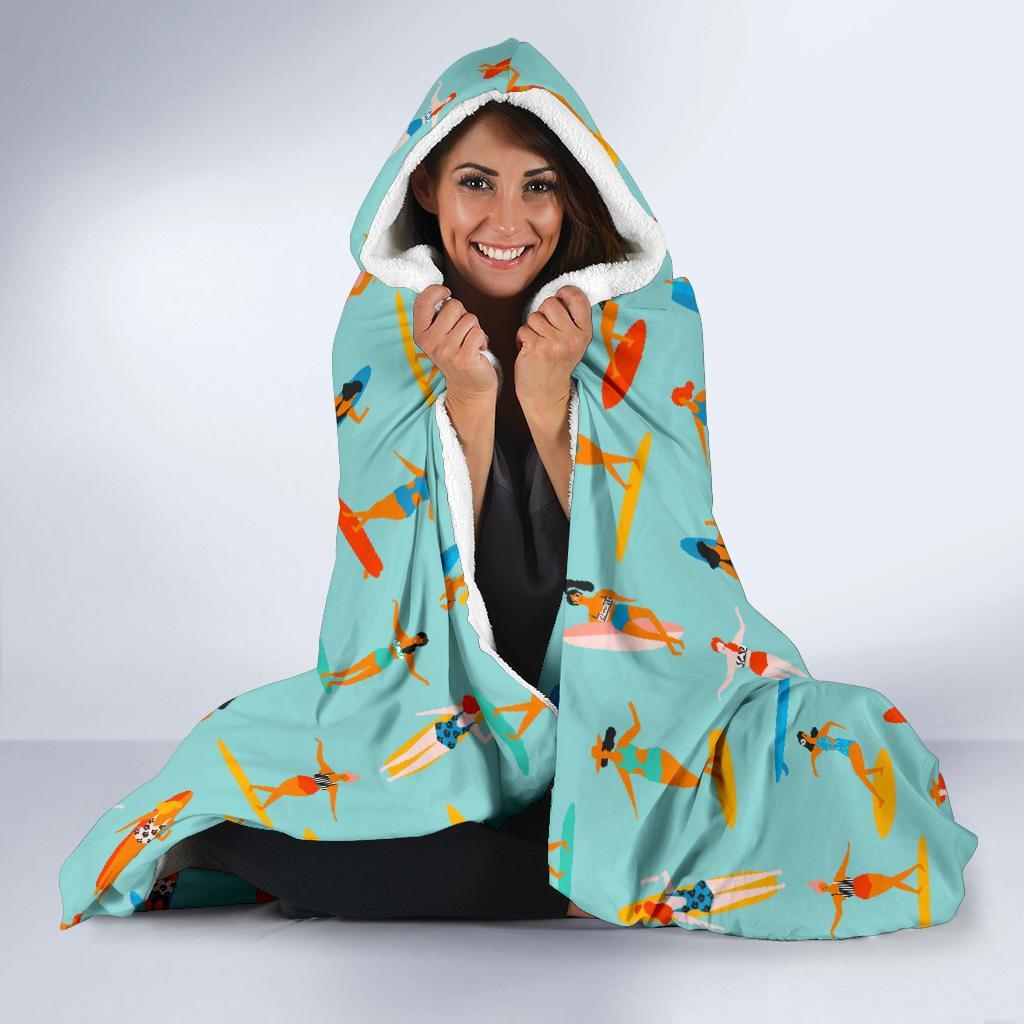 Beach Surfing Pattern Print Hooded Blanket-grizzshop