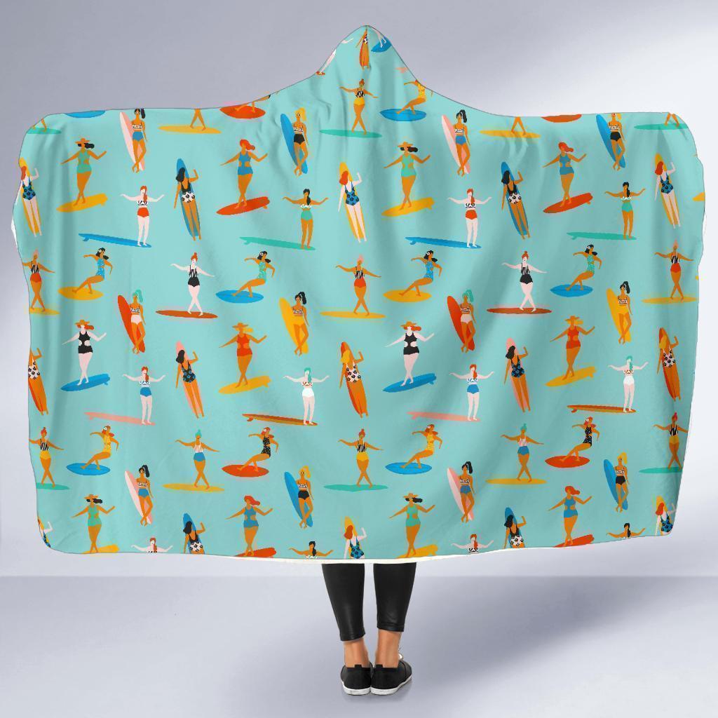 Beach Surfing Pattern Print Hooded Blanket-grizzshop