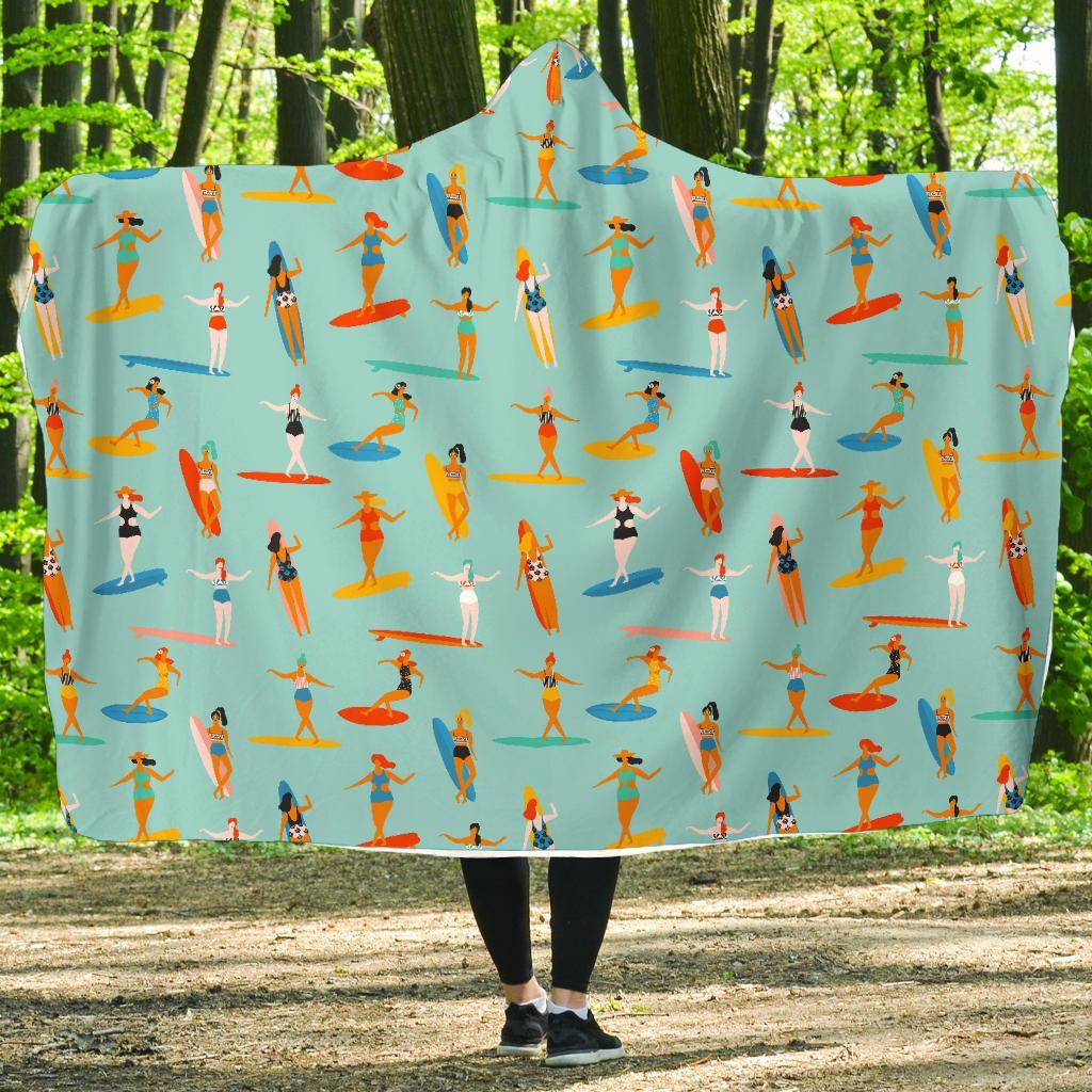 Beach Surfing Pattern Print Hooded Blanket-grizzshop