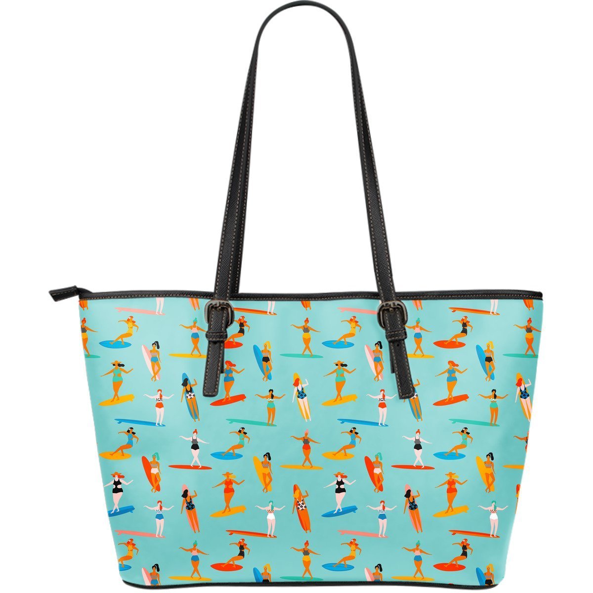 Beach Surfing Pattern Print Leather Tote Bag-grizzshop