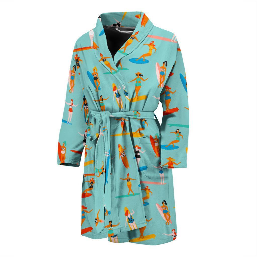 Beach Surfing Pattern Print Men Long Robe-grizzshop