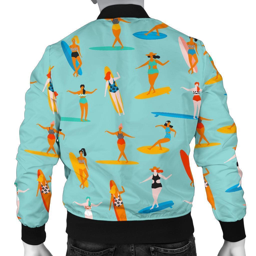 Beach Surfing Pattern Print Men's Bomber Jacket-grizzshop