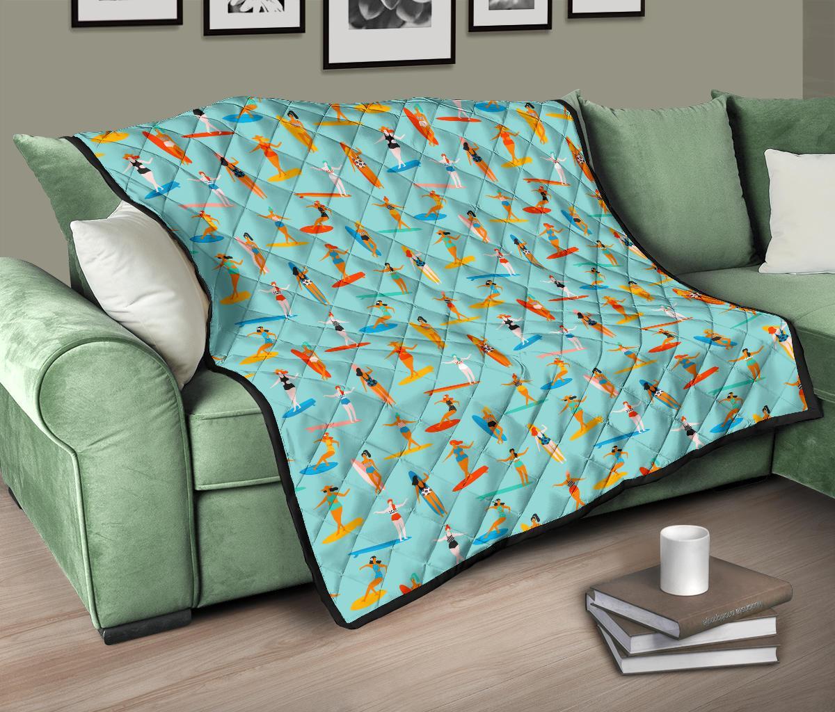 Beach Surfing Pattern Print Quilt-grizzshop