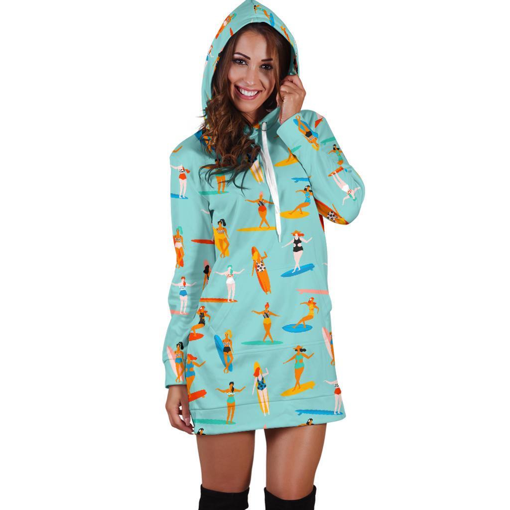 Beach Surfing Pattern Print Women Hoodie Dress-grizzshop
