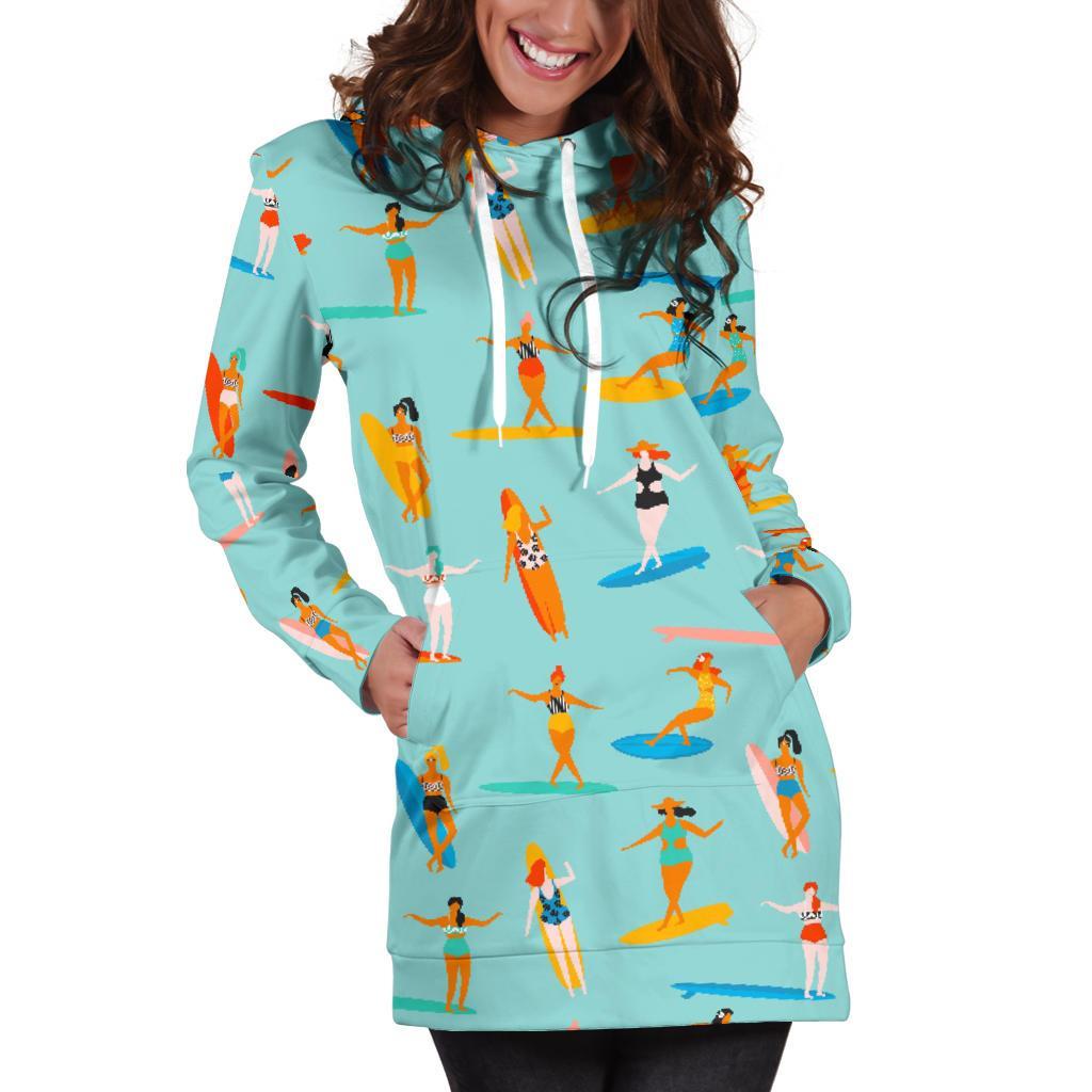 Beach Surfing Pattern Print Women Hoodie Dress-grizzshop