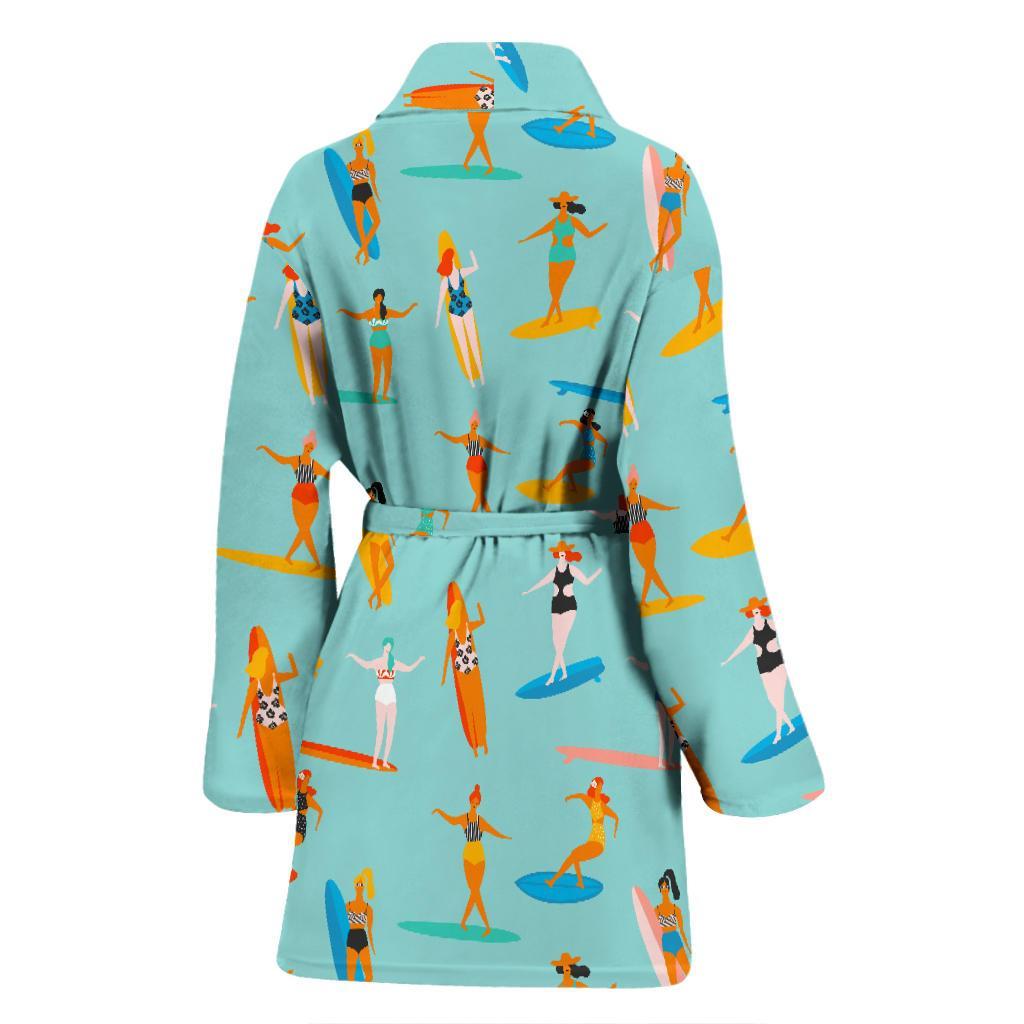 Beach Surfing Pattern Print Women Long Robe-grizzshop