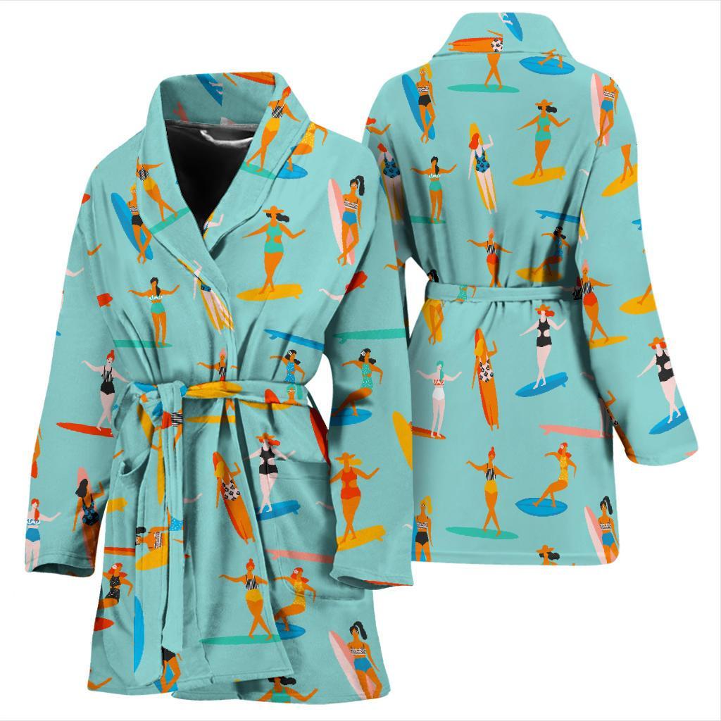 Beach Surfing Pattern Print Women Long Robe-grizzshop