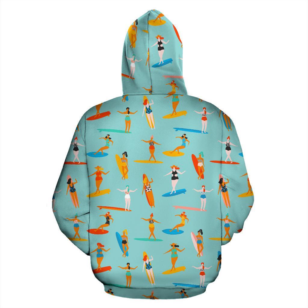 Beach Surfing Pattern Print Women Men Pullover Hoodie-grizzshop