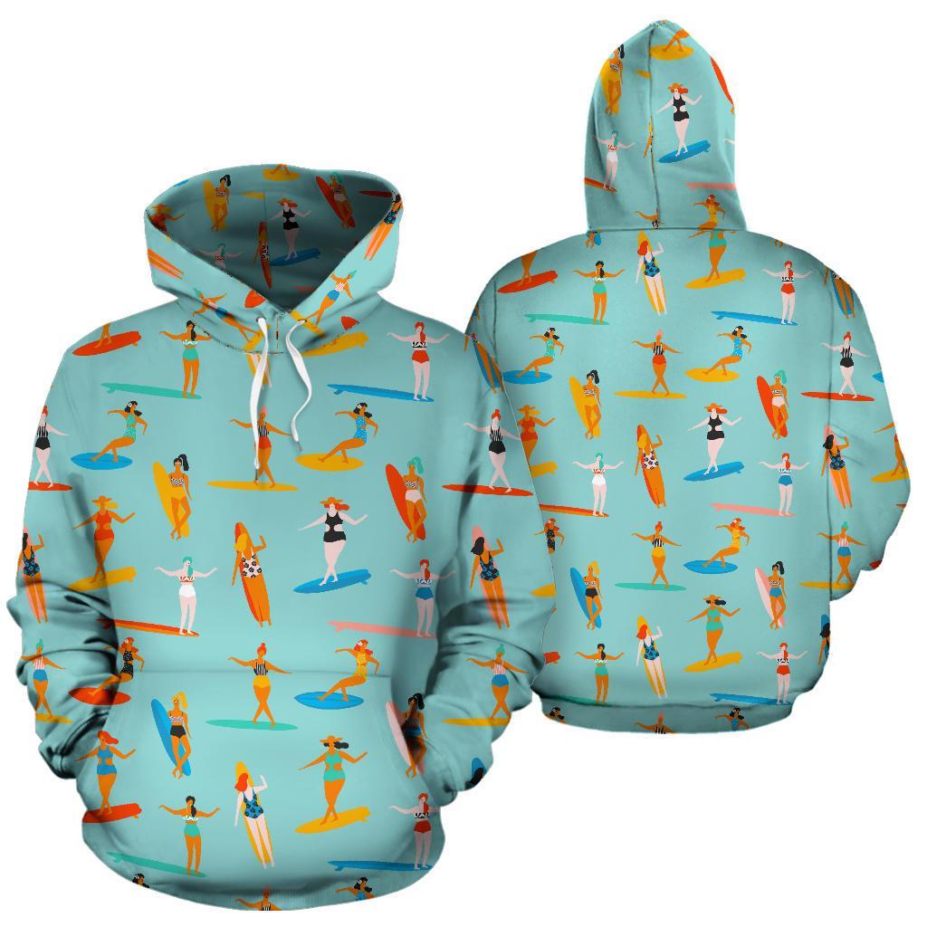 Beach Surfing Pattern Print Women Men Pullover Hoodie-grizzshop