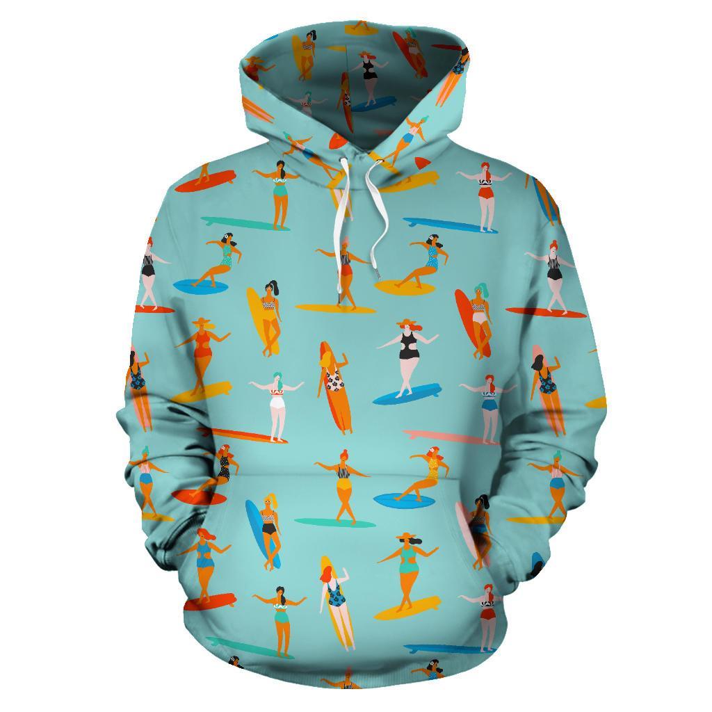 Beach Surfing Pattern Print Women Men Pullover Hoodie-grizzshop